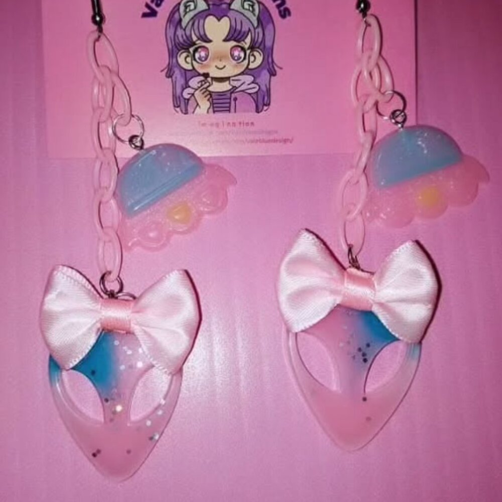 inspired kawaii alien and spaceship earrings